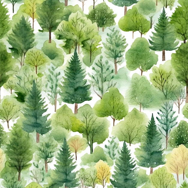 Impressão de padrão sem emenda de floresta em aquarela embalagem de embalagem de papel digital