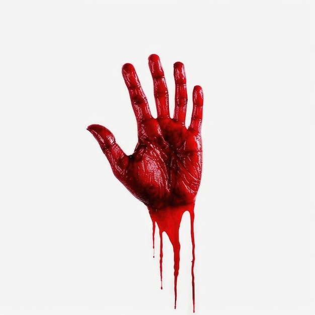 Foto impressão de palma vermelha isolada em fundo branco mão manchada com sangue ou tinta impressão de mão de sangue de horror