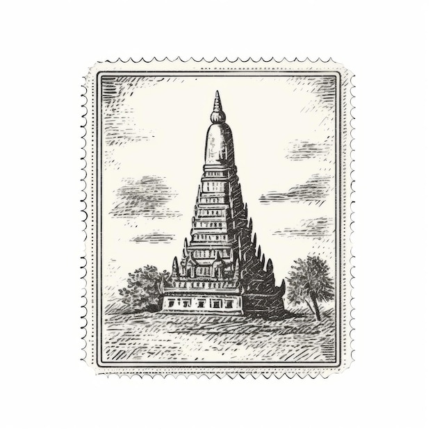 Foto impressão de tinta de design de cartaz vintage da torre budista