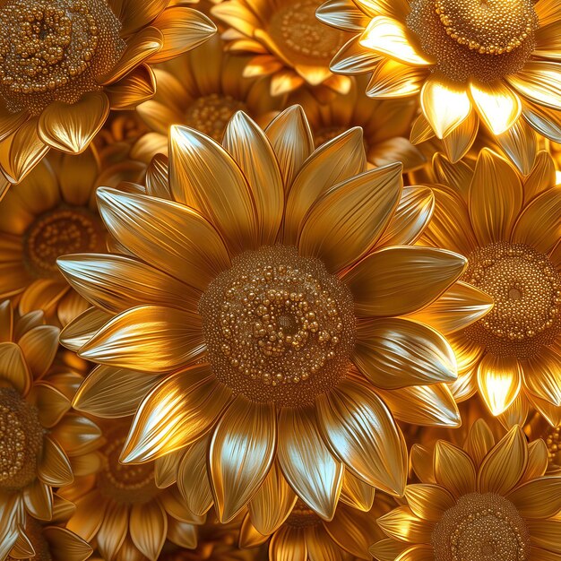 Impressionante 3D girassóis dourados fundo Ingrid Baars estilo 8K resolução