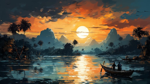 Impressionante arte conceitual Pintura de pôr-do-sol tropical em resolução 8K