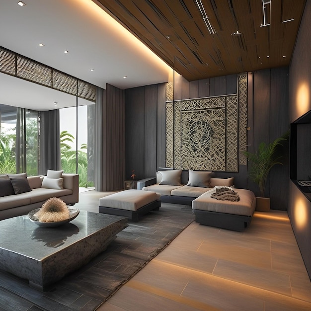 Impressionante beleza futurista Bali vila casa interior quarto arquitetura futurista