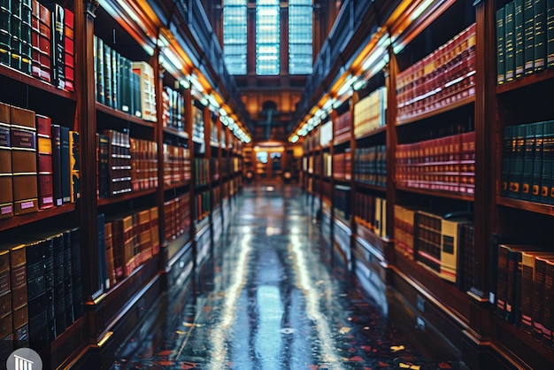 Foto impressionante biblioteca de escritório de advocacia cheia de mentes legais no trabalho estantes majestosas e focadas