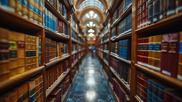 Foto impressionante biblioteca de escritório de advocacia cheia de mentes legais no trabalho estantes majestosas e focadas