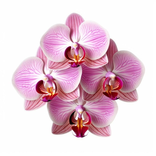 Impressionante buquê de orquídeas rosa com simetria gráfica e detalhes fotorrealistas