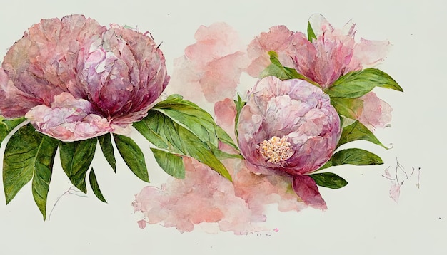 Impressionante clipart de flores em aquarela Rosa peônia rosa flor hortênsia e folhas de eucalipto Generative Ai