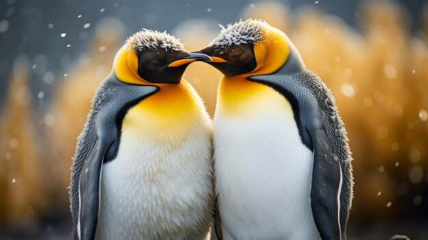 Foto impressionante close de pinguins-rei mostrando afeição em volunteer point ilhas falkland gerar ia