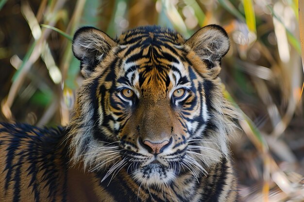 Impressionante close de um majestoso tigre em seu habitat natural