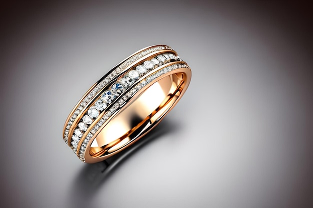 Impressionante close-up de um único anel de casamento delicadamente entrelaçado para simbolizar o vínculo eterno de amor e compromisso Jóias anel de diamante de ouro para aniversário de namorados ou noivado