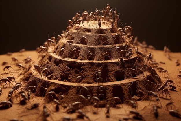 Foto impressionante colônia de formigas construindo um intrincado formigueiro