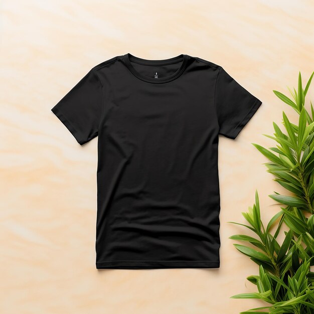 Impressionante design de maquete de camiseta em branco na frente da cor preta