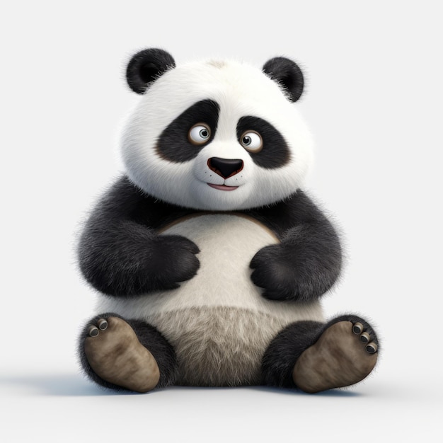 Impressionante ilustração de panda 3D no estilo Pixar em fundo branco