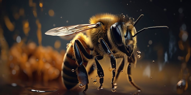 Impressionante imagem aproximada de uma abelha em voo Generative AI