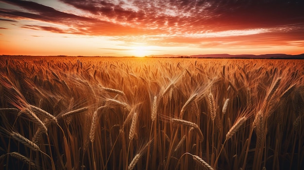 Impressionante imagem de um campo de trigo durante o pôr do sol