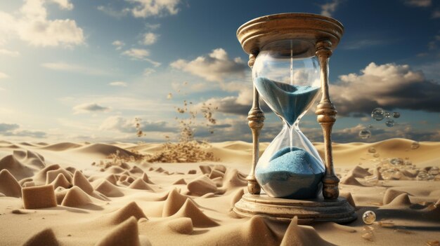 Impressionante imagem do tempo e da terra se cruzam um relógio de areia cheio de fragmentos de terra