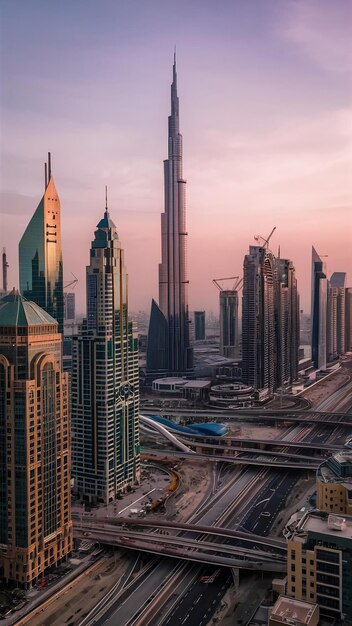 Foto impressionante paisagem urbana com arranha-céus modernos em dubai, emirados árabes unidos