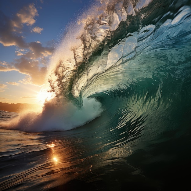 Impressionante poder de enormes ondas de tsunami quebrando no oceano