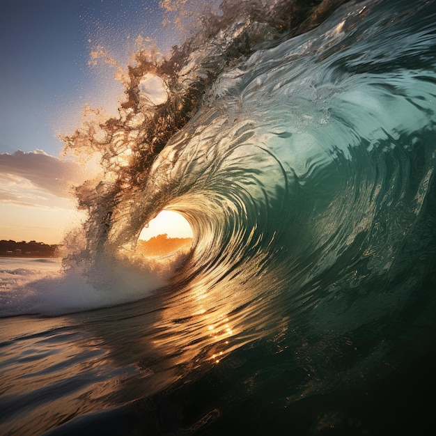 Impressionante poder de enormes ondas de tsunami quebrando no oceano