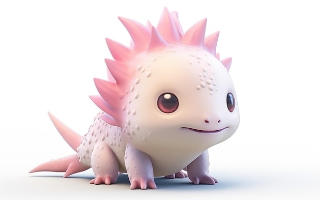 Impressionante renderização de desenho animado 3D Axolotl rosa claro isolado em fundo branco