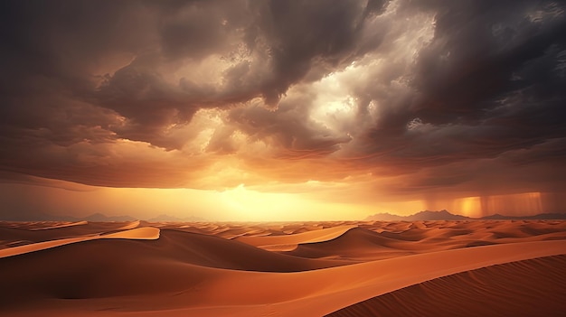 Impressionantes nuvens tempestuosas acima das belas dunas de areia do Saara no conceito de silhueta de Marrocos