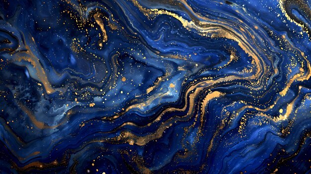 Impressionantes redemoinhos abstratos em azul e dourado um pano de fundo perfeito para projetos de design moderna textura artística magnífico padrão de mármore AI