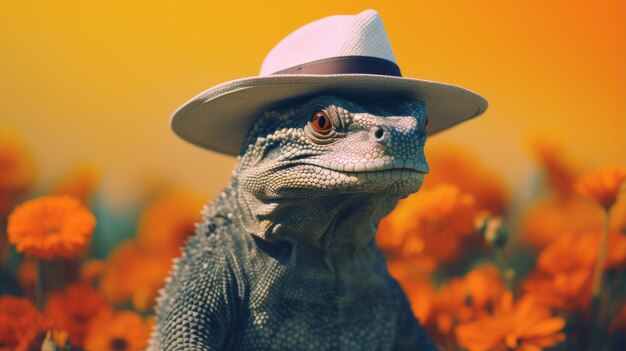 Impressionismus-Stil Komodo-Drache in Cowboy-Hut Fett-Sättigung Innovator