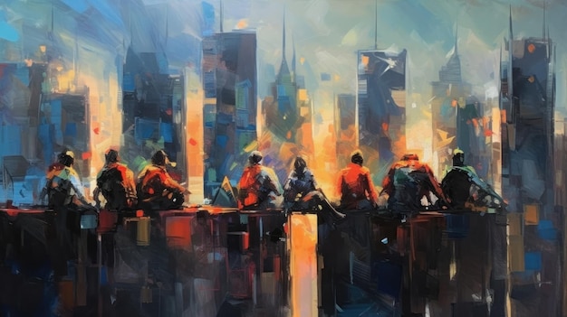 Impressionistische Malerei Superhelden in der Stadt Illustration Generative KI