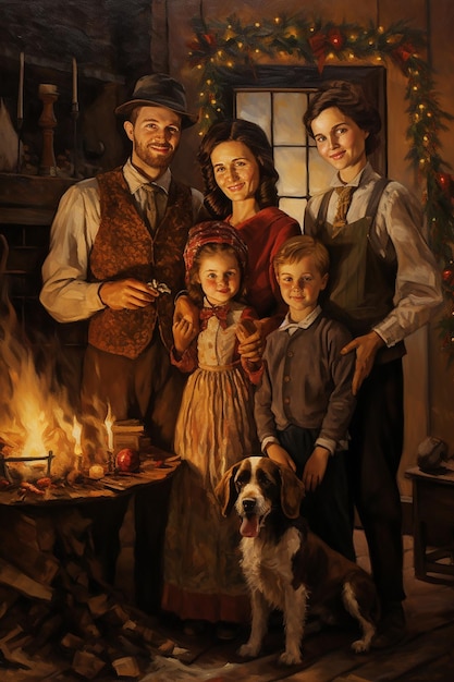 impressionistisches Gemälde einer altmodischen Familie Weihnachten