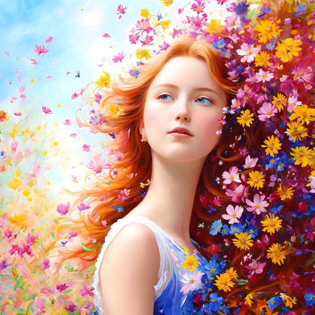 Impressionistisches Gemälde eines Frauenporträts mit Blumen