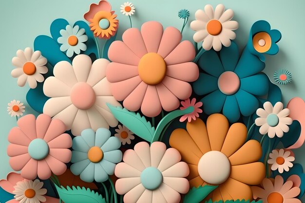 Foto impressões de arte hippie felizes fundos estéticos retrô abstratos com flores de margaridas descoladas impressões de arte florais vintage de meados do século 60 anos 70 anos 80 estilo arte de parede pastel dinamarquesa generative ai