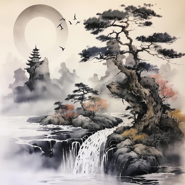 Foto impressões japonesas vintage aquarela pintura edo pintura de período tapeçarias japonesas