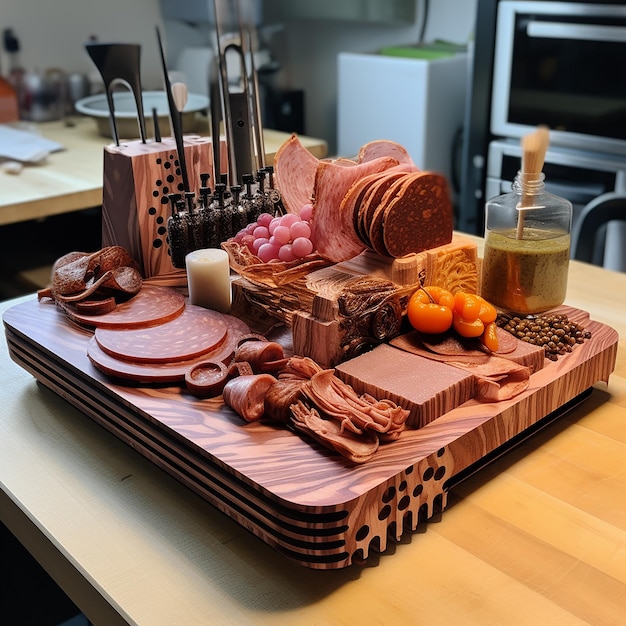 Impressora de alimentos 3D imprimindo uma placa de charcutaria