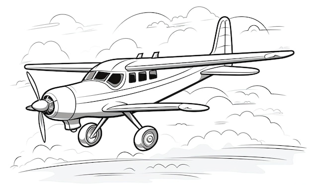 Foto imprimir el arte de la línea del avión de dibujos animados y comenzar a colorear