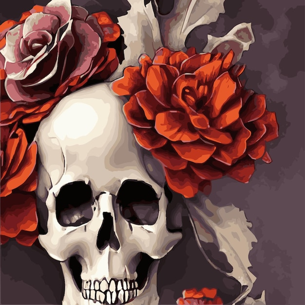 Imprimir Calavera con flores rosas y calabazas para Halloween Ilustración vectorial para las vacaciones de otoño de halloween en época antigua