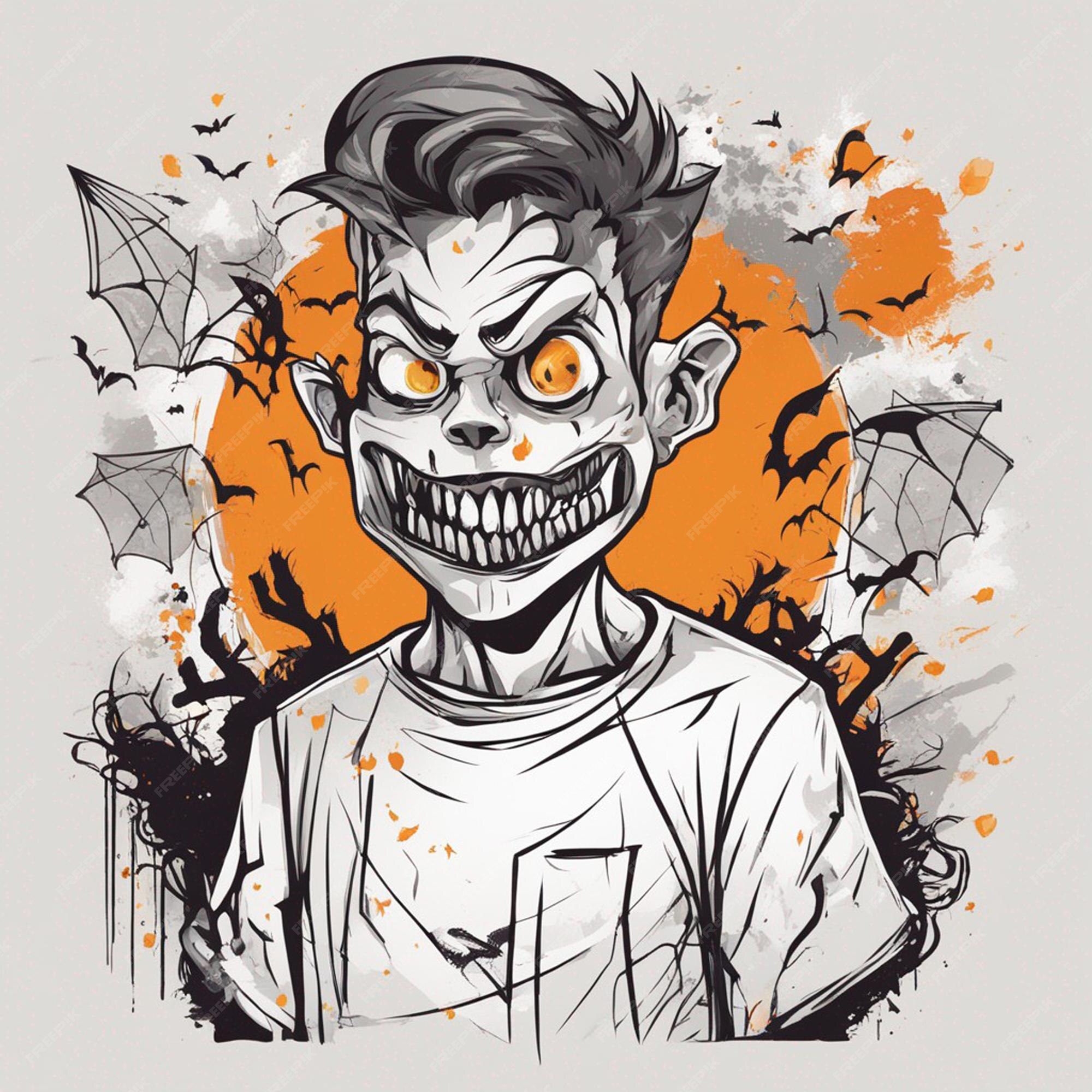 Imprimir pronto menino esqueleto assustador e design de camiseta conceito  de halloween