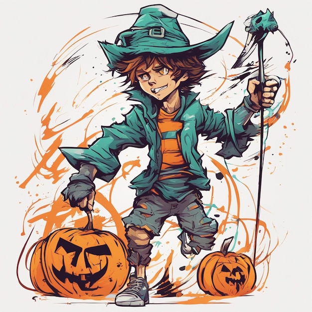 Imprimir pronto menino esqueleto assustador e design de camiseta conceito  de halloween