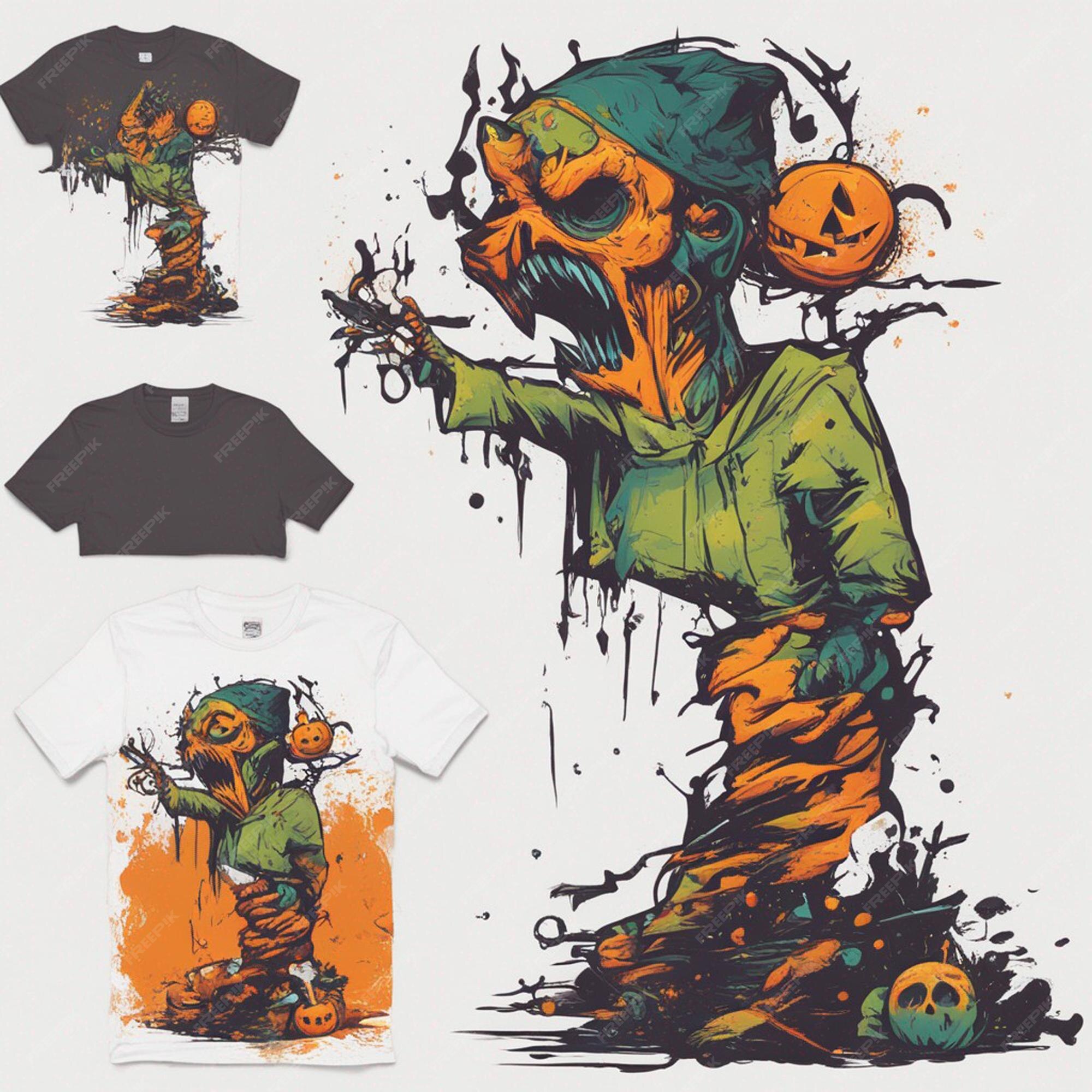 Imprimir pronto menino esqueleto assustador e design de camiseta conceito  de halloween