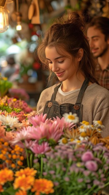 Foto in a flower store a florist and a customer