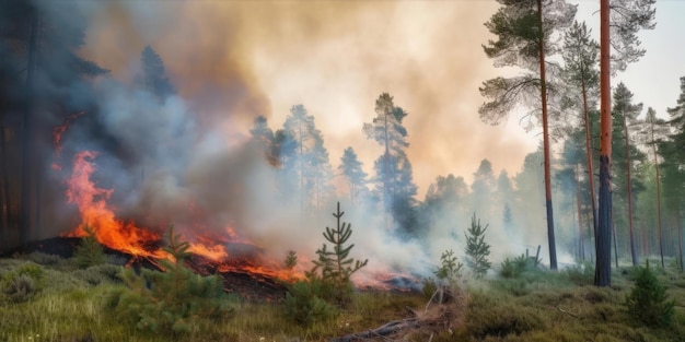 In den Bergen brennt ein Waldbrand.