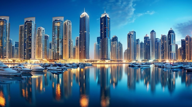 Foto in den vereinigten arabischen emiraten hat generative ki die skyline von dubai marina geschaffen