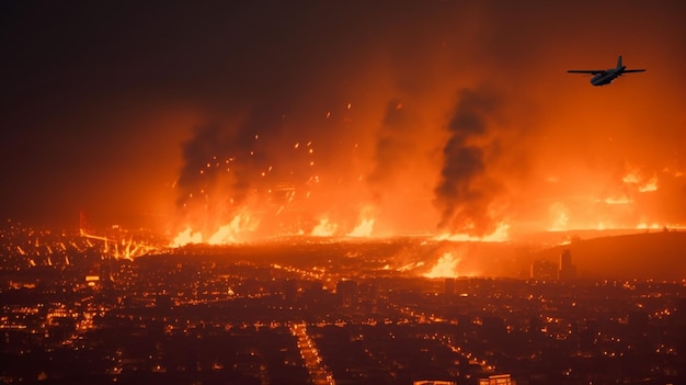 In der Ferne brennt ein Feuer mit dem Wort Feuer auf der linken Seite.