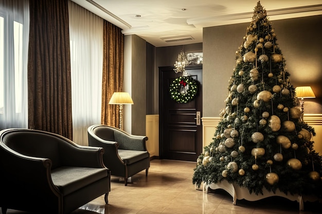 In der Hotellobby wurden Neujahrsdekorationen ausgestellt