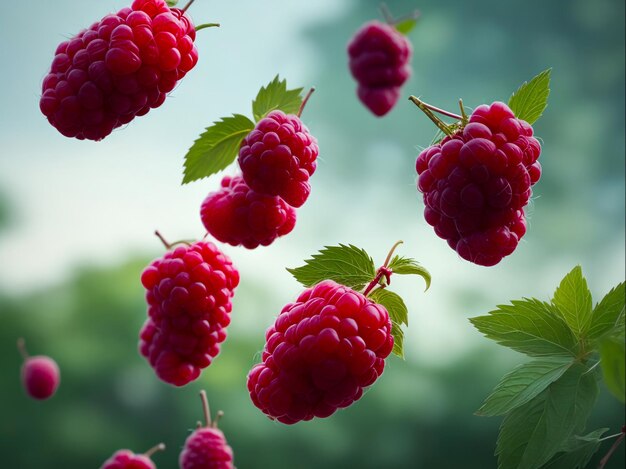 In der Luft schwebende Himbeeren Generative KI