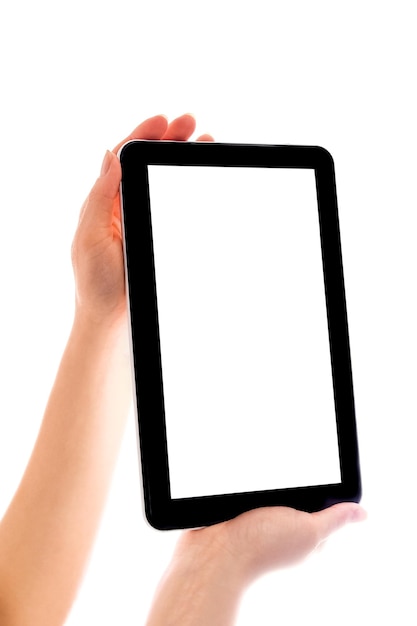 In der menschlichen Hand Tablet-Computer-Touchscreen-Gadget mit isolierten