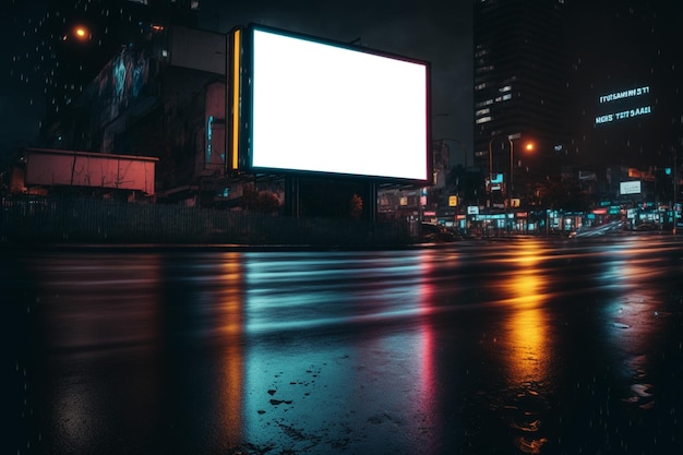 In der Stadt steht eine leere Werbetafel mit einem Nachtlicht