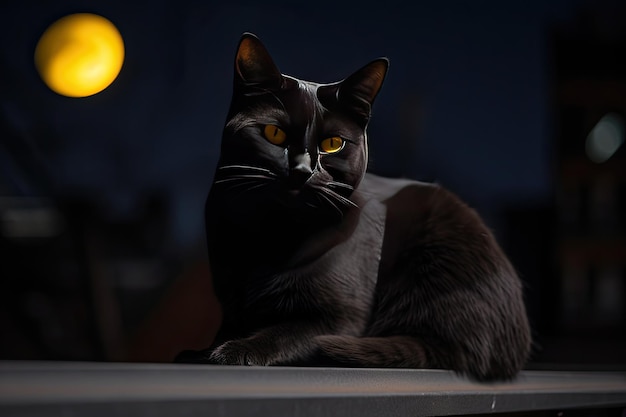 In die Nacht blicken Die schwarze Katze unter dem Mond generative IA