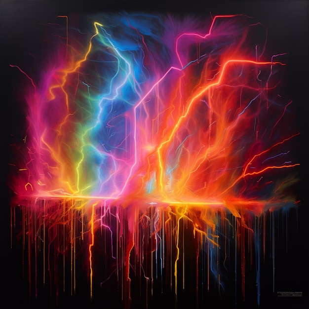 In diesem abstrakten Gemälde sind leuchtend farbige Blitzstreifen zu sehen.