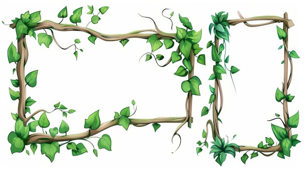 Foto in diesem design verwenden wir lianenzweige, die um einander gedreht sind. karikaturische moderne regenwaldbaumstämme, die in kreisförmigen und rechteckigen formen geformt sind.