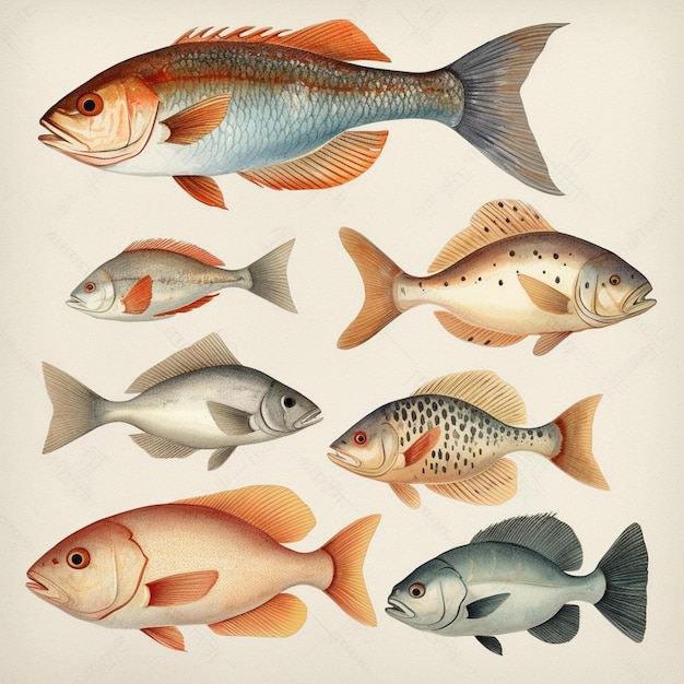 In diesem generativen Bild sind viele verschiedene Fischarten zu sehen