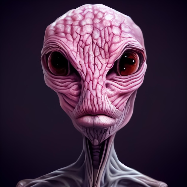In dieser Abbildung ist ein rosa Außerirdischer mit großen Augen zu sehen.